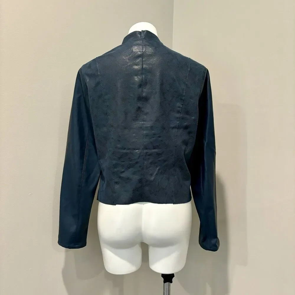 Blank NYC Jacket Large Dark Blue Faux Leather Zip Front Pockets - Picture 3 of 15